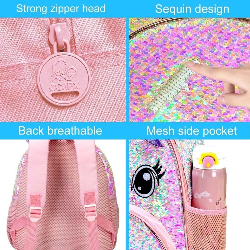 gxtvo 3PCS Unicorn Backpack for Girls, Toddler Sequin Preschool Bookbag, 12.5" Cute Cartoon Animal Schoolbag - Image 5